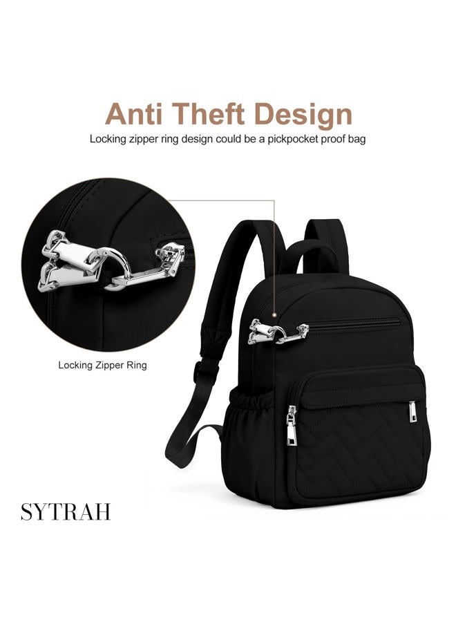 SYTRAH حقيبة ظهر صغيرة للنساء، حقيبة ظهر مضادة للسرقة، حقيبة ظهر خفيفة الوزن، حقيبة ظهر مقاومة للماء، سوداء، صغيرة - Image 5