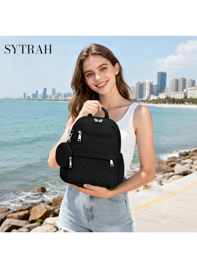 SYTRAH حقيبة ظهر صغيرة للنساء، حقيبة ظهر مضادة للسرقة، حقيبة ظهر خفيفة الوزن، حقيبة ظهر مقاومة للماء، سوداء، صغيرة - Image 3