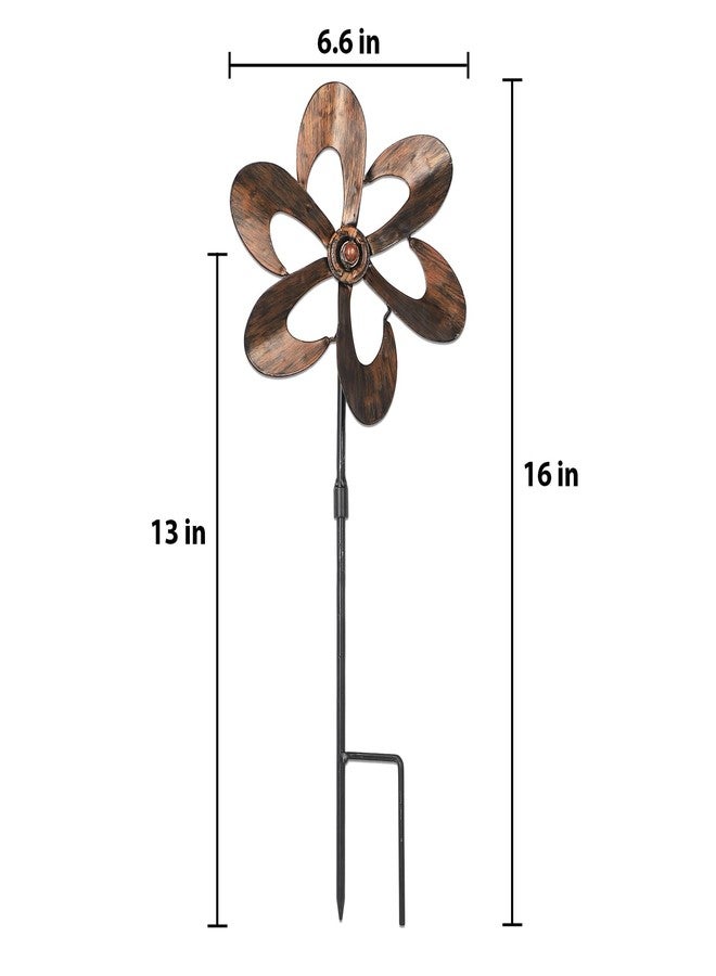 Aoutrow 3 Pack Wind Spinners with Metal Stake, 16.3 Inches Outdoor Wind Catcher Garden Sculptures Bronze Metal Windmill for Spring Garden Yard Lawn Patio Decoration - Image 2