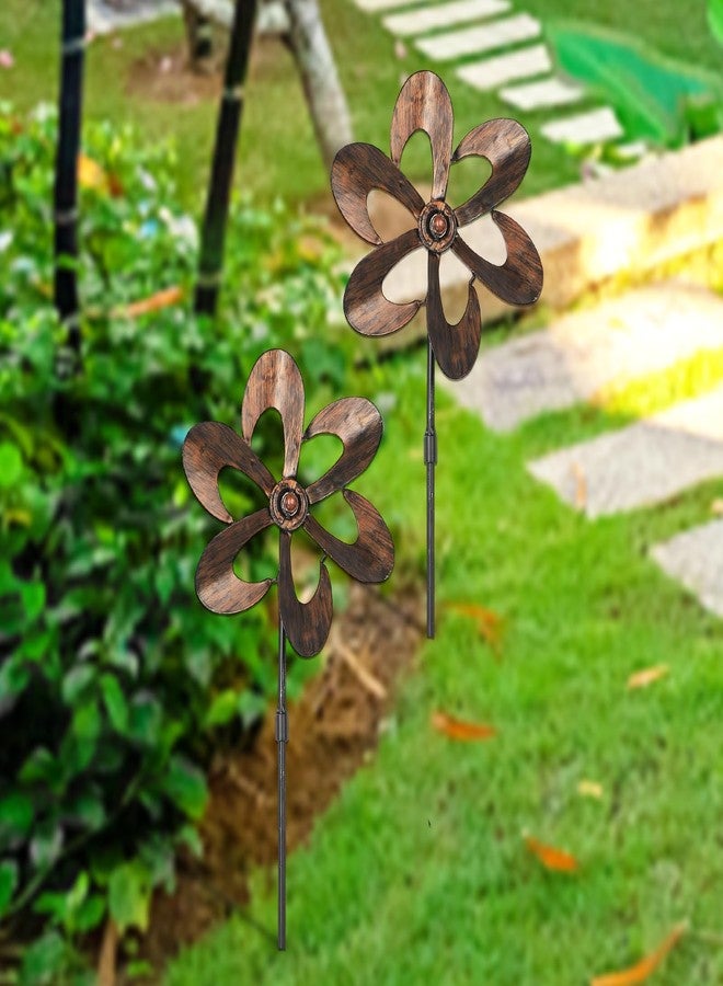 Aoutrow 3 Pack Wind Spinners with Metal Stake, 16.3 Inches Outdoor Wind Catcher Garden Sculptures Bronze Metal Windmill for Spring Garden Yard Lawn Patio Decoration - Image 4
