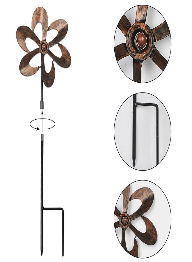 Aoutrow 3 Pack Wind Spinners with Metal Stake, 16.3 Inches Outdoor Wind Catcher Garden Sculptures Bronze Metal Windmill for Spring Garden Yard Lawn Patio Decoration - Image 3