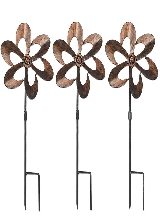 Aoutrow 3 Pack Wind Spinners with Metal Stake, 16.3 Inches Outdoor Wind Catcher Garden Sculptures Bronze Metal Windmill for Spring Garden Yard Lawn Patio Decoration - Image 1