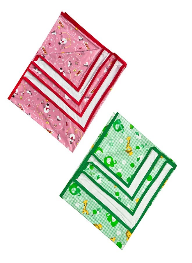 Ecosoft Baby Plastic Sheet | Baby Bed Protector | 0-18 Months | 90 x 135 cm (Penguin Pink & Big Jungle Green) - Image 1