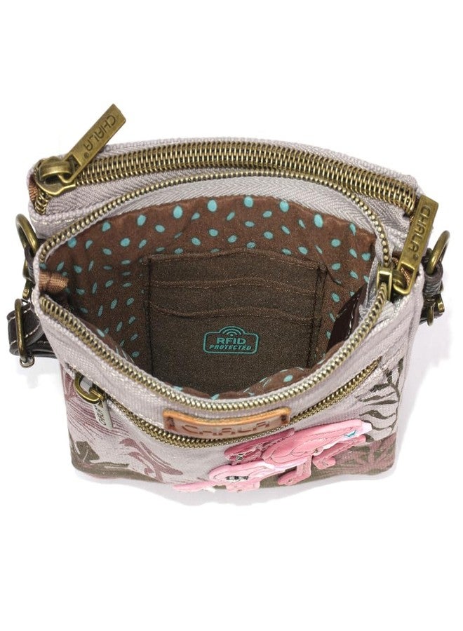 CHALA Double Pocket Xbody Women RFID Protected Canvas Crossody Purse with Adjustable Strap - Flamingo Group - gray - Image 5