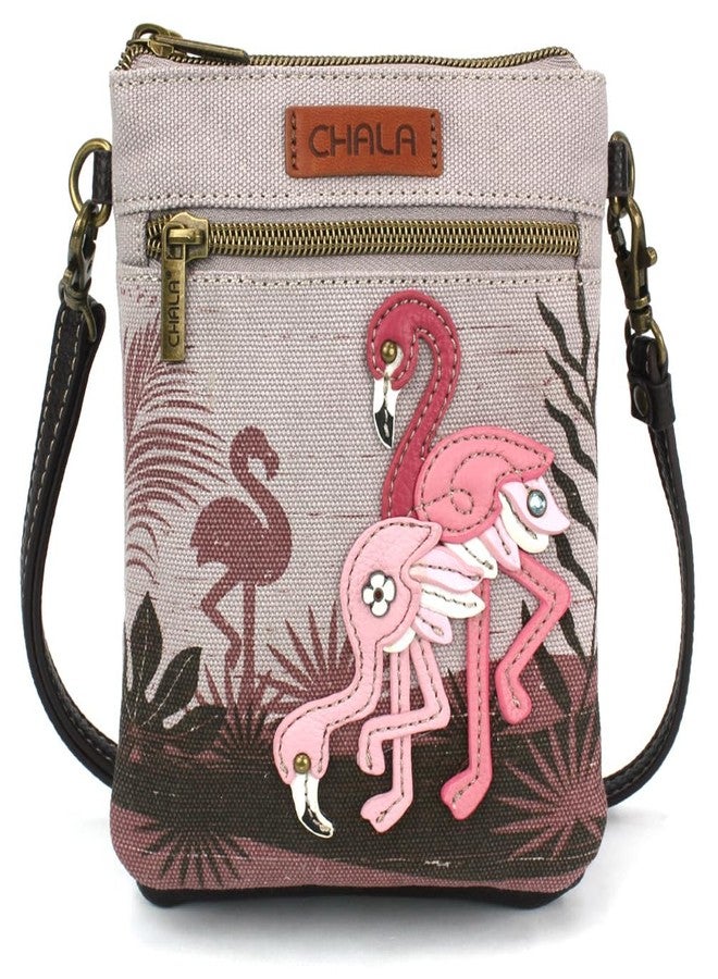 CHALA Double Pocket Xbody Women RFID Protected Canvas Crossody Purse with Adjustable Strap - Flamingo Group - gray - Image 1