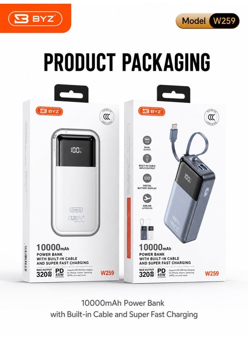BYZ 10000mAh Power Bank Gray – 45W PD Fast Charging, USB-C Portable Charger with Laptop Support - Image 1