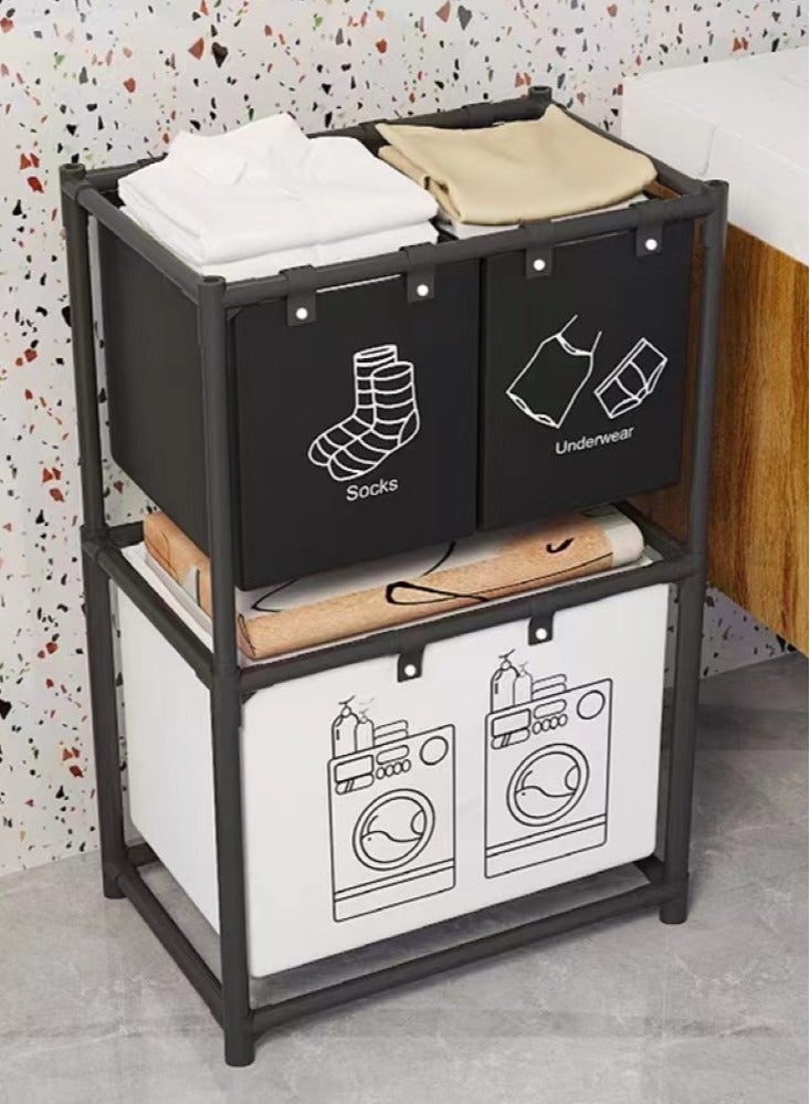 كوتيس سلة تخزين الملابس المتسخة 1 قطعة أسود / أبيض 57x44x97 سم - Image 1