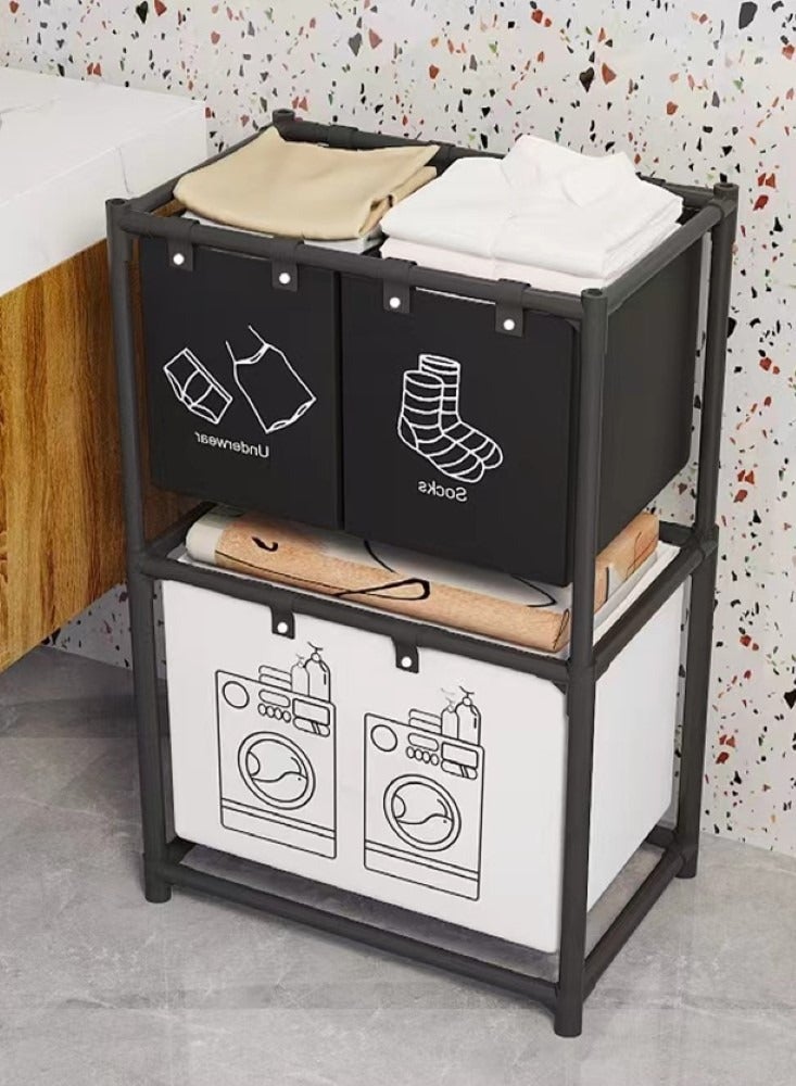 كوتيس سلة تخزين الملابس المتسخة 1 قطعة أسود / أبيض 57x44x97 سم - Image 2