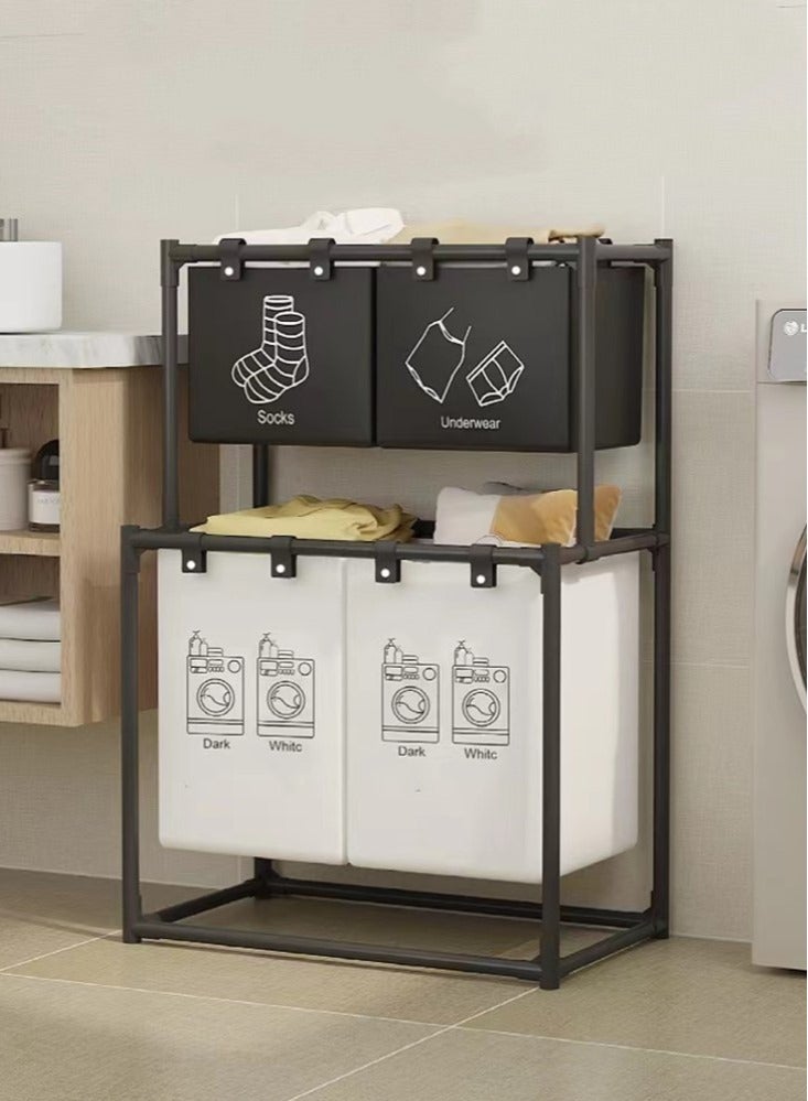 كوتيس سلة تخزين الملابس المتسخة 1 قطعة أسود / أبيض 57x44x97 سم - Image 3
