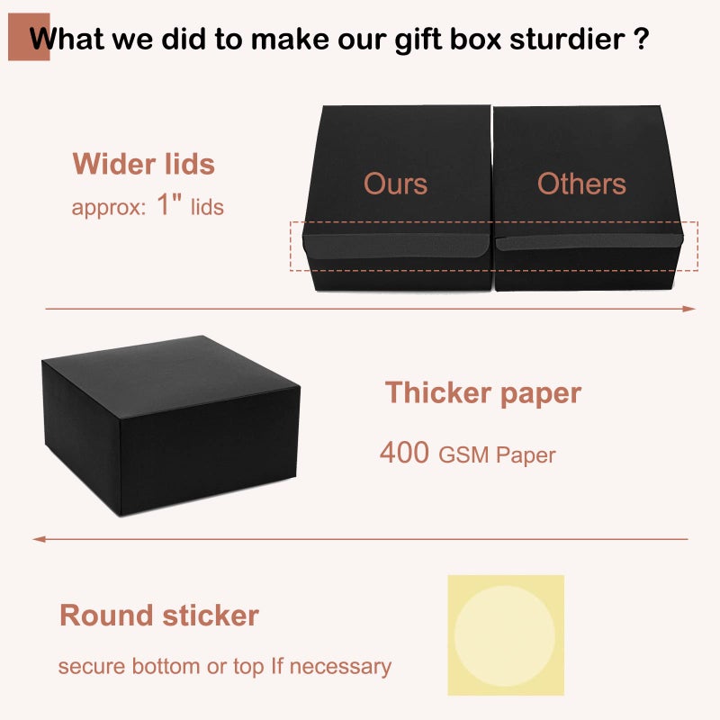 Mcfleet Black Gift Boxes with Lids 8x8x4 Inches 10 Pack Groomsmen Proposal Cardboard Craft Small Gift Box for Christmas, Wedding, Graduation, Holiday, Birthday Presents Packaging - Image 3