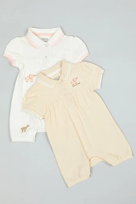أر أند بي 2 Pack Embroidered Rompers with Puff Sleeves