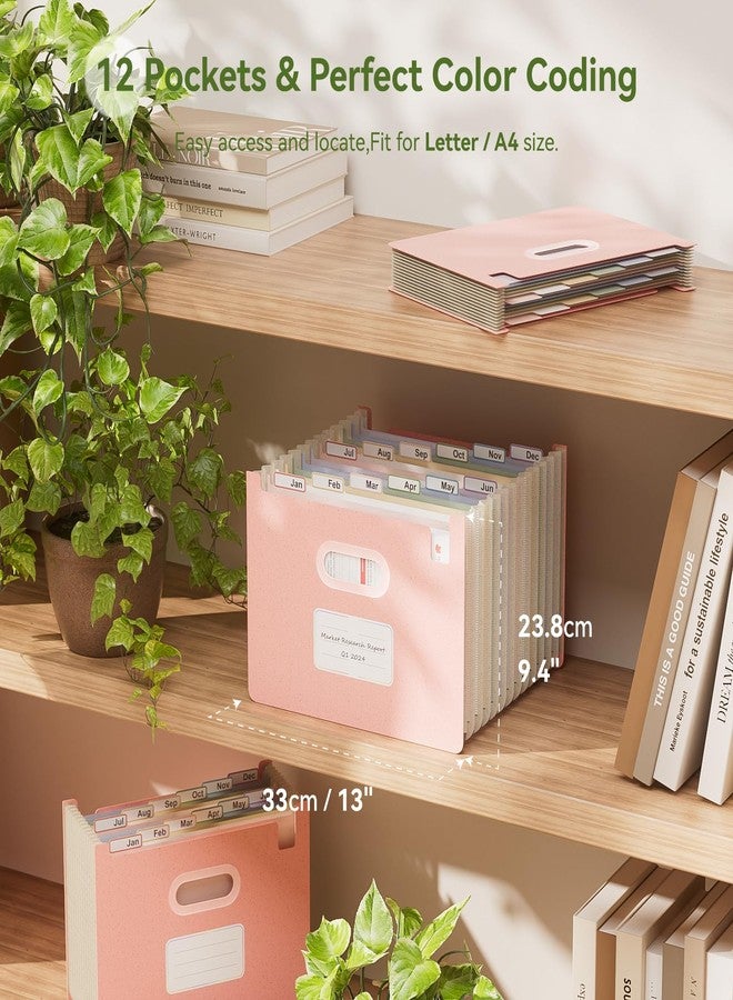 EcoStash 12 Pockets Accordion File Organizer, Wheat Straw File Folders, Upright & Open Top, Monthly Bill Receipt Organizer, 100% BPA Free, Return to Nature, Letter/A4 Size - Strawberry Pink - Image 3