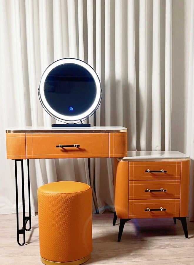 شي ون طاولة تسريح حديثة مع مرآة LED وكرسي مريح وأدراج تخزين - Image 1