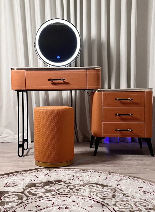 شي ون طاولة تسريح حديثة مع مرآة LED وكرسي مريح وأدراج تخزين - Image 3