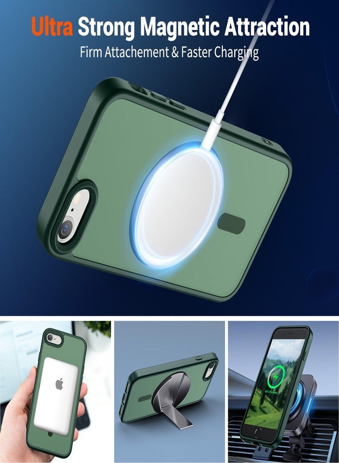 استلق جراب SUPFINE المغناطيسي لهاتف iPhone SE 2022 (الجيل الثالث)/2020 (الجيل الثاني)، وجراب iPhone 8 (متوافق مع MagSafe) (حماية فائقة ضد السقوط بمعايير عسكرية)، جراب هاتف رفيع وشفاف غير لامع، أخضر غابي - Image 5