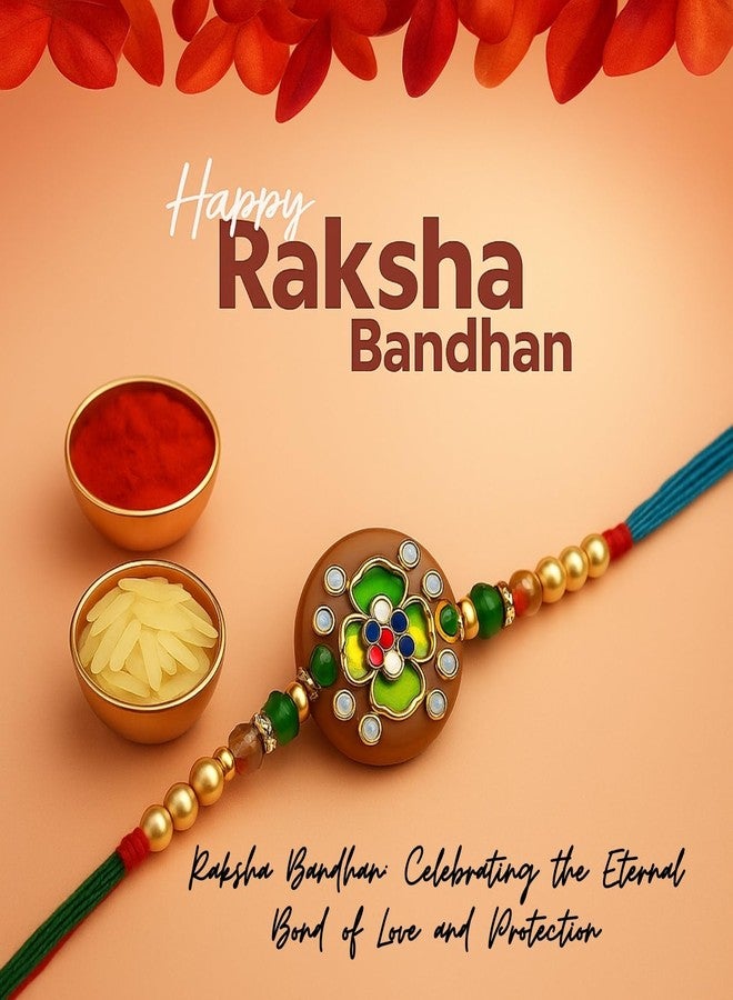 Sage Square Resin Rakhi for Bhai, Brother on Raksha Bandhan | Handmade Designer Resin Art, Thread, Beads & Emotional Bond | Rakhi Gift with Roli Chawal | Traditional Design | Festival Celebration (Type 2) - Image 2