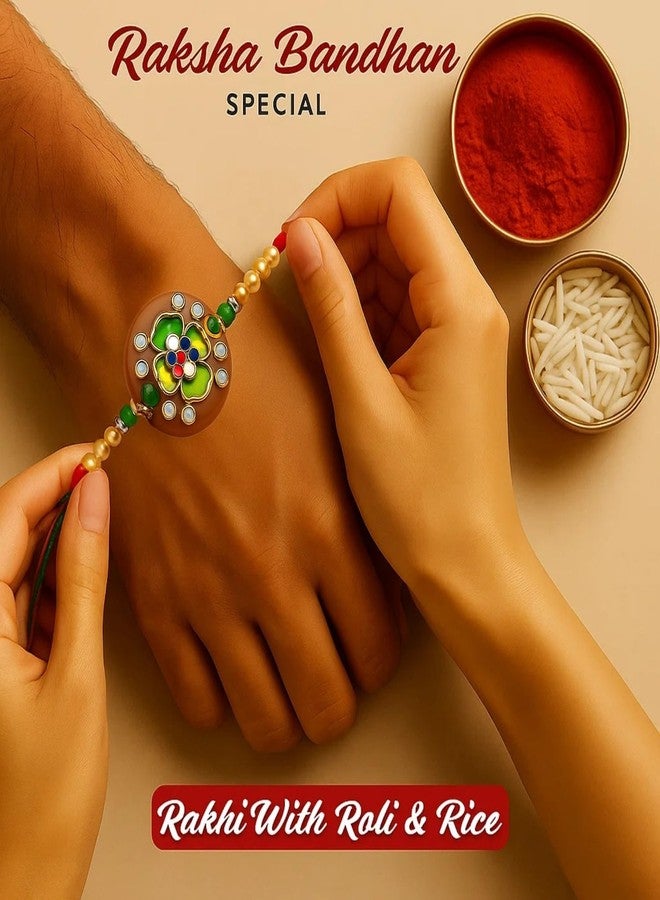 Sage Square Resin Rakhi for Bhai, Brother on Raksha Bandhan | Handmade Designer Resin Art, Thread, Beads & Emotional Bond | Rakhi Gift with Roli Chawal | Traditional Design | Festival Celebration (Type 2) - Image 3