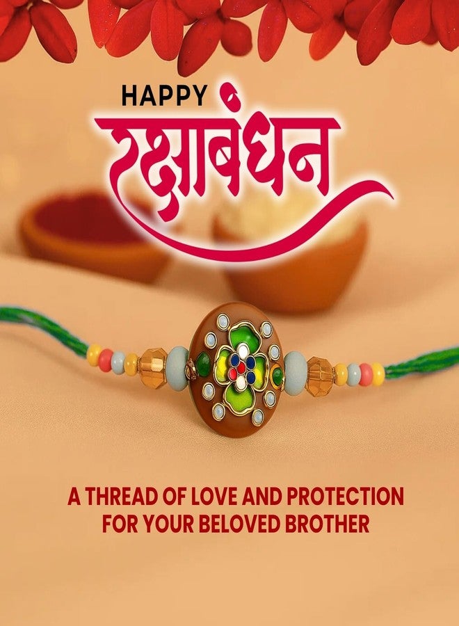Sage Square Resin Rakhi for Bhai, Brother on Raksha Bandhan | Handmade Designer Resin Art, Thread, Beads & Emotional Bond | Rakhi Gift with Roli Chawal | Traditional Design | Festival Celebration (Type 2) - Image 5