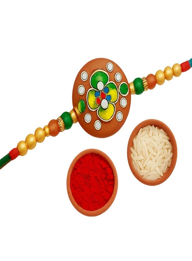 Sage Square Resin Rakhi for Bhai, Brother on Raksha Bandhan | Handmade Designer Resin Art, Thread, Beads & Emotional Bond | Rakhi Gift with Roli Chawal | Traditional Design | Festival Celebration (Type 2) - Image 1