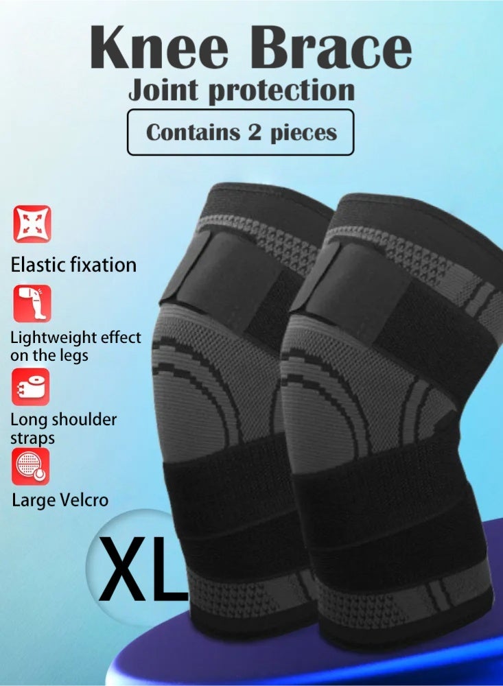 بوير دعامة ركبة مضغوطة مكونة من قطعتين للرجال والنساء، تدعم الركبة للجري وركوب الدراجات وكرة السلة مع حزام قابل للتعديل - Image 1