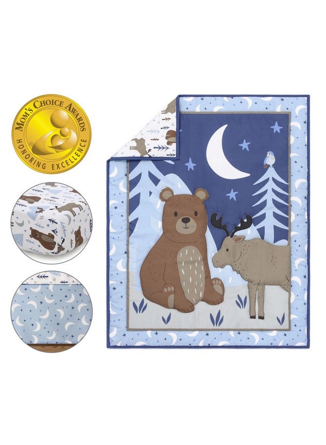 The Peanut Shell مجموعة سرير الأطفال من The Peanutshell 3 قطع للأولاد - مجموعة ديكور سرير حديثي الولادة، الرضع والأطفال مع ملاءة سرير مناسبة، غطاء مريح مع كشكش - تحت النجوم - Image 2