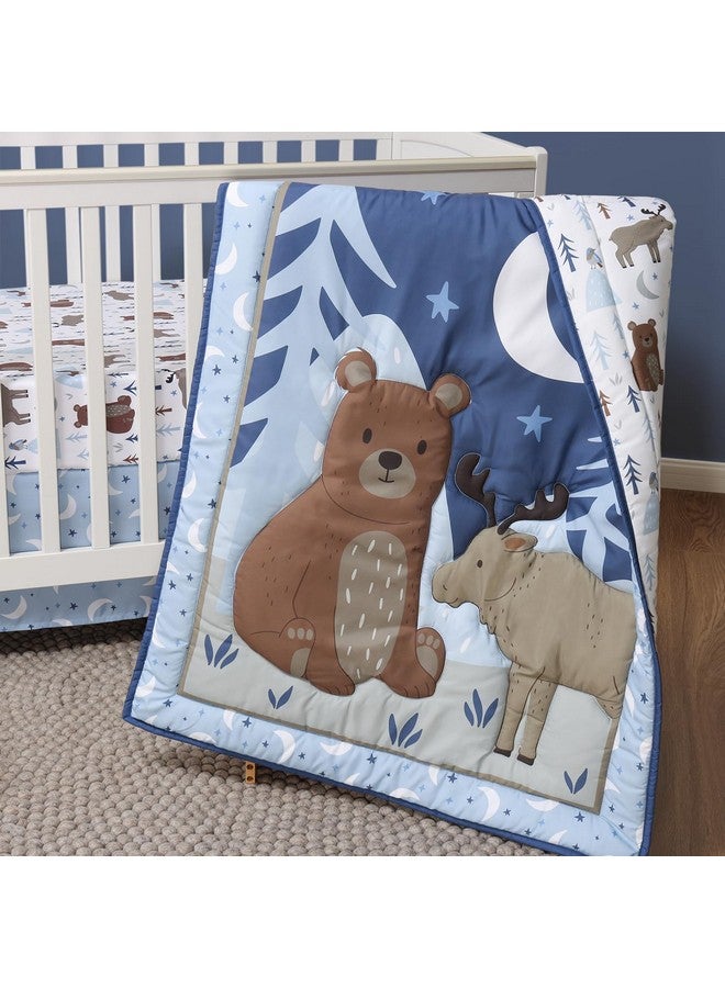 The Peanut Shell مجموعة سرير الأطفال من The Peanutshell 3 قطع للأولاد - مجموعة ديكور سرير حديثي الولادة، الرضع والأطفال مع ملاءة سرير مناسبة، غطاء مريح مع كشكش - تحت النجوم - Image 5