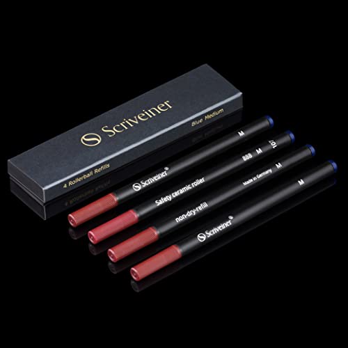 Scriveiner Rollerball Refill Blue Medium - 4 Rollerball Refills Designed for Scriveiner Pens - Safety Ceramic Non Dry Roller Pen Refill M - Schmidt 888 Size – Made in Germany - Image 1