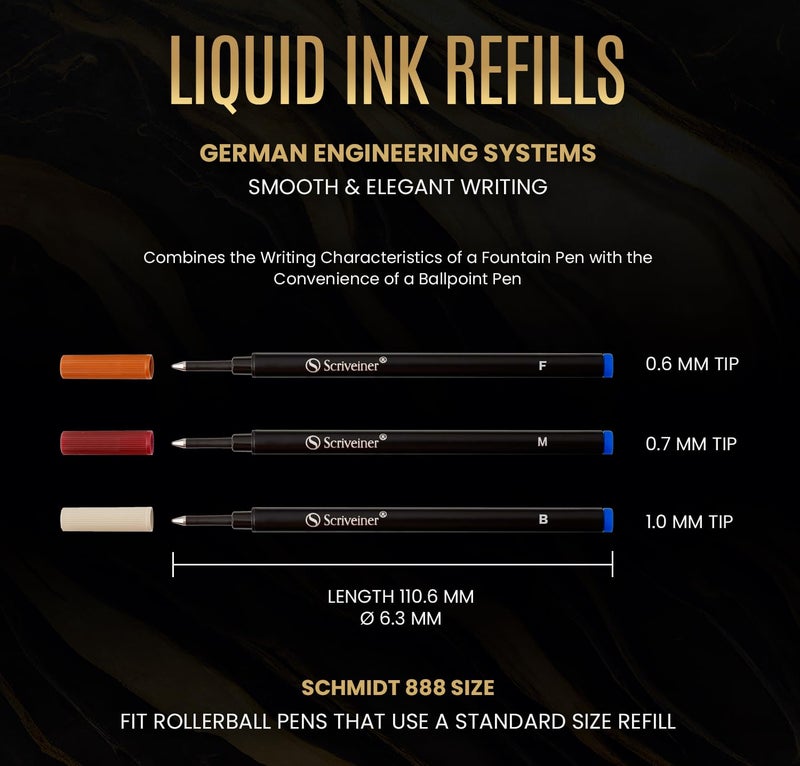 Scriveiner Rollerball Refill Blue Medium - 4 Rollerball Refills Designed for Scriveiner Pens - Safety Ceramic Non Dry Roller Pen Refill M - Schmidt 888 Size – Made in Germany - Image 5