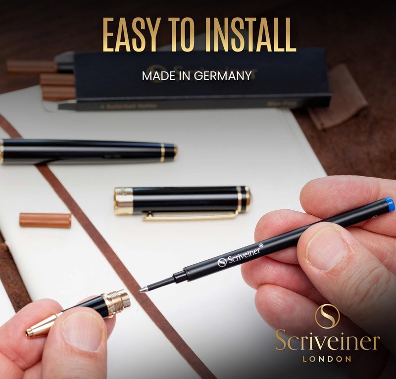 Scriveiner Rollerball Refill Blue Medium - 4 Rollerball Refills Designed for Scriveiner Pens - Safety Ceramic Non Dry Roller Pen Refill M - Schmidt 888 Size – Made in Germany - Image 4