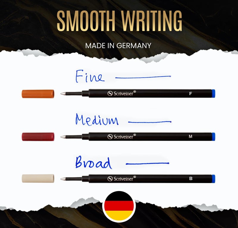 Scriveiner Rollerball Refill Blue Medium - 4 Rollerball Refills Designed for Scriveiner Pens - Safety Ceramic Non Dry Roller Pen Refill M - Schmidt 888 Size – Made in Germany - Image 2