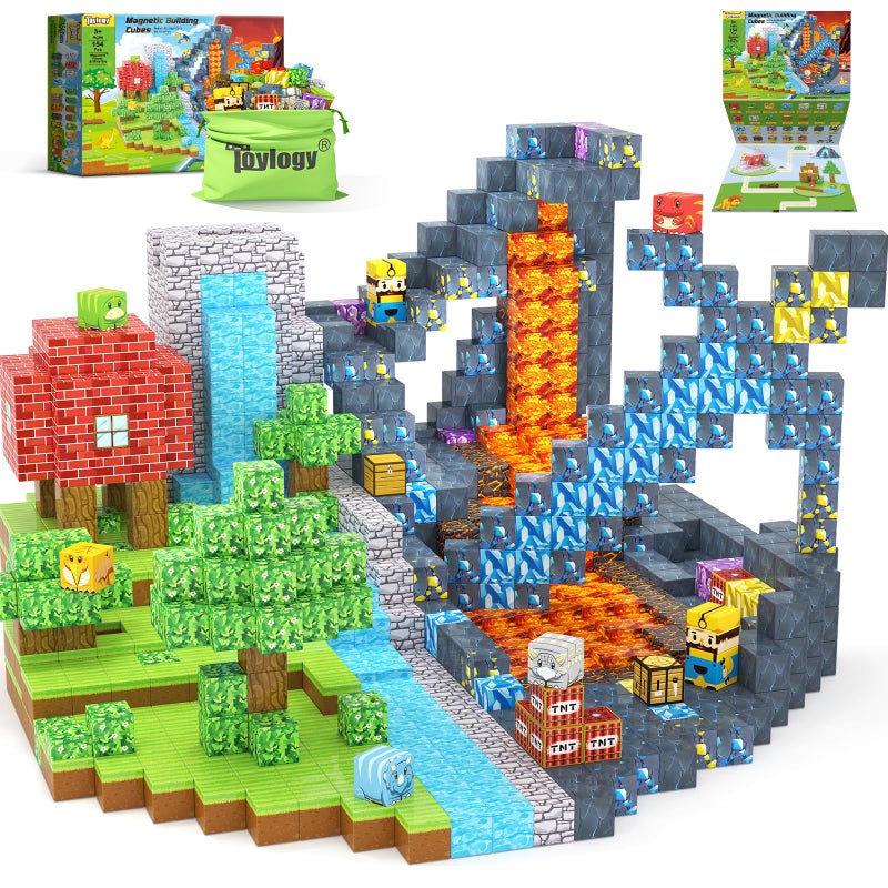 Toylogy 154 قطعة ألعاب الديناصورات كتل مغناطيسية بناء عالم المغناطيس منجم غابة إصدار مغامرة الديناصورات ألعاب تعليمية حسية للأطفال الأولاد من عمر 3 سنوات ألعاب مغناطيسية للأولاد والبنات 35 46 57 68 - Image 3