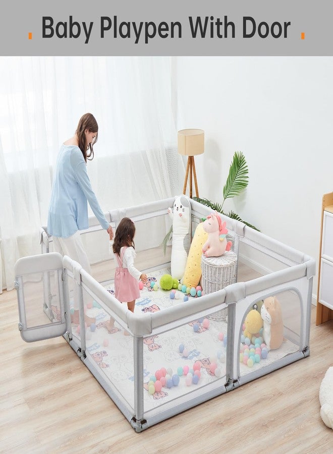 cholena Baby Playpen,79"x59" Foldable Playpen for Babies and Toddlers with Gate,Large Play Pens with Zipper Door,Baby Play Yards Play Area(Grey) - Image 3