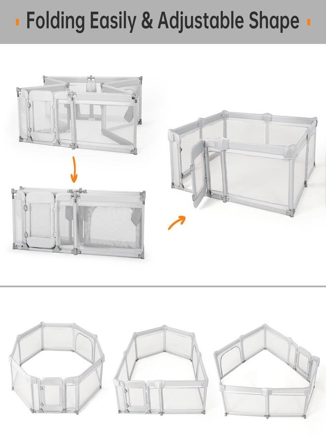 cholena Baby Playpen,79"x59" Foldable Playpen for Babies and Toddlers with Gate,Large Play Pens with Zipper Door,Baby Play Yards Play Area(Grey) - Image 2