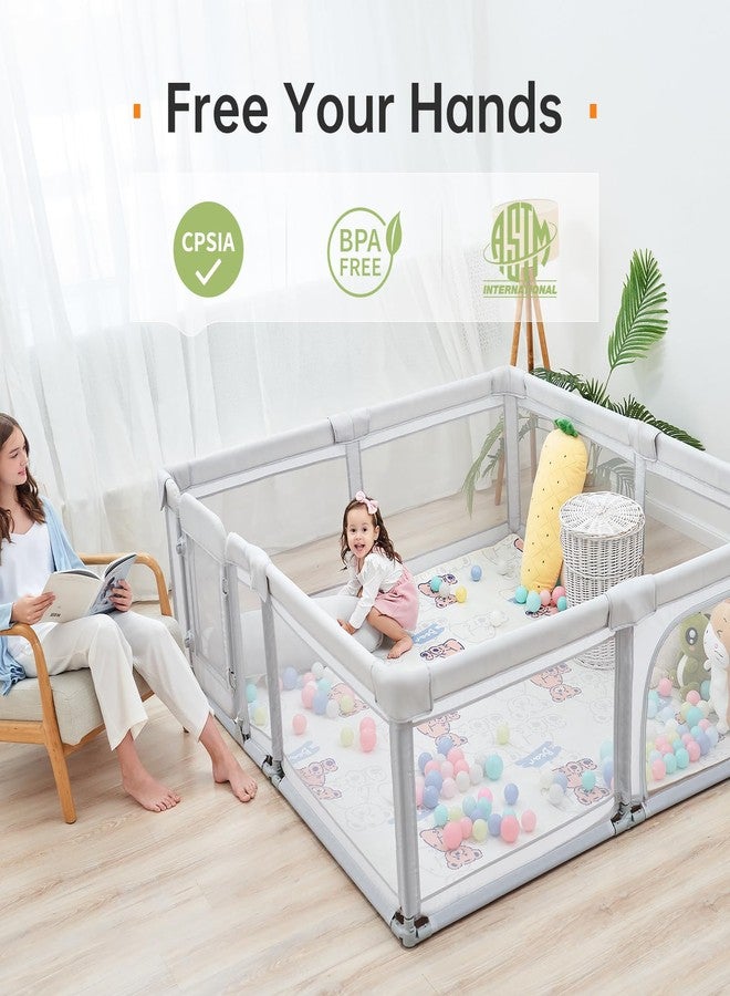 cholena Baby Playpen,79"x59" Foldable Playpen for Babies and Toddlers with Gate,Large Play Pens with Zipper Door,Baby Play Yards Play Area(Grey) - Image 4