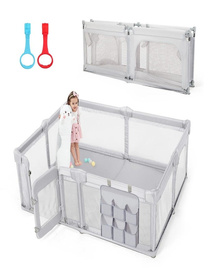 cholena Baby Playpen,79"x59" Foldable Playpen for Babies and Toddlers with Gate,Large Play Pens with Zipper Door,Baby Play Yards Play Area(Grey) - Image 1