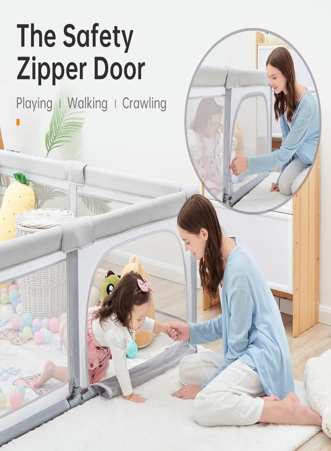 cholena Baby Playpen,79"x59" Foldable Playpen for Babies and Toddlers with Gate,Large Play Pens with Zipper Door,Baby Play Yards Play Area(Grey) - Image 5