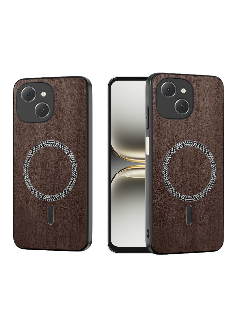Wtech Tecno Spark 40C 4G 2025 Wood Texture Strong Magnetic Case Plus Shell Shockproof Magsafe Hard PC Rear Case Cover (MCMPMN) - Walnut Wood - Image 1