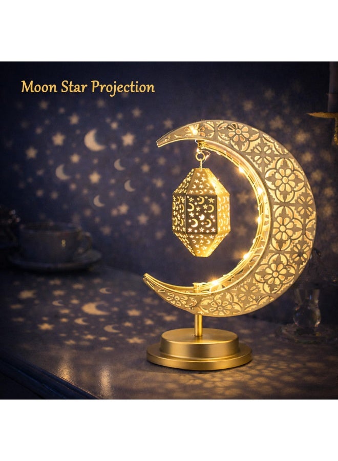 مصباح طاولة هلال رمضان من Lifnatty مع فانوس دوار، ديكور معدني يعمل بالبطارية لعيد مبارك - Image 5