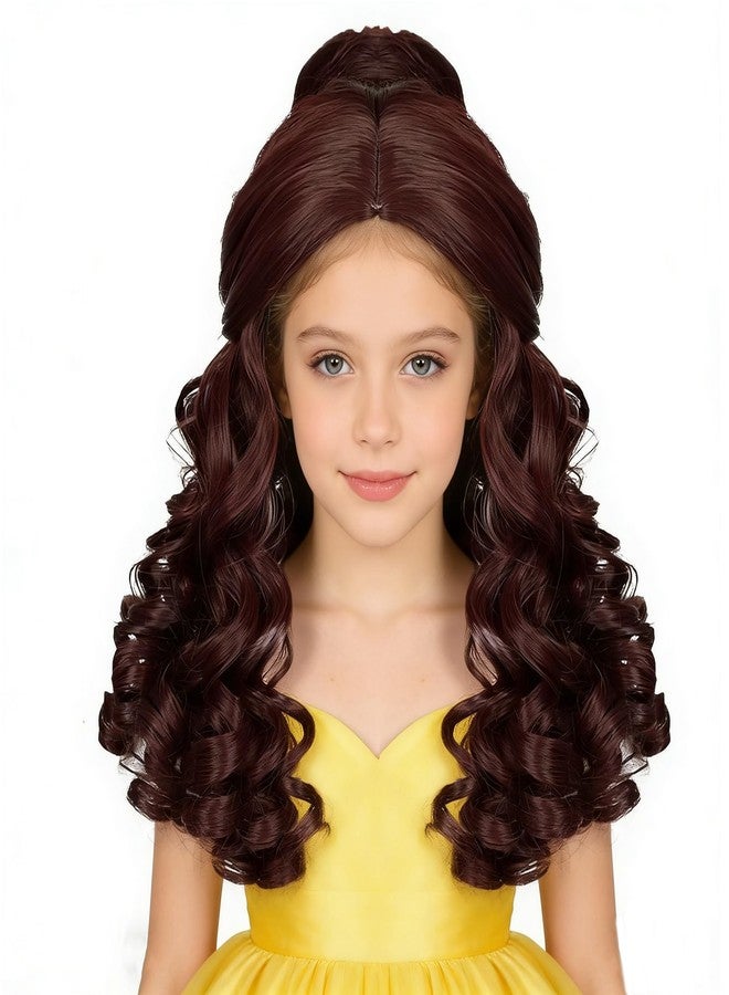 Aicos Brown Princess Wigs Long Wavy with Buns for Halloween Costume Party - Image 1