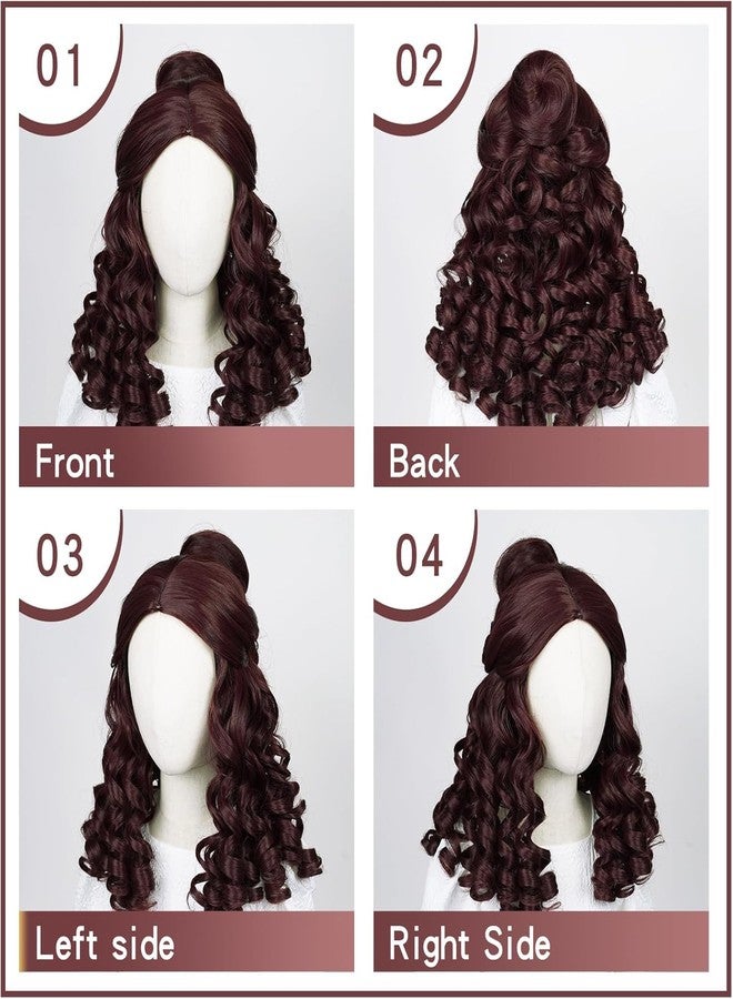 Aicos Brown Princess Wigs Long Wavy with Buns for Halloween Costume Party - Image 3