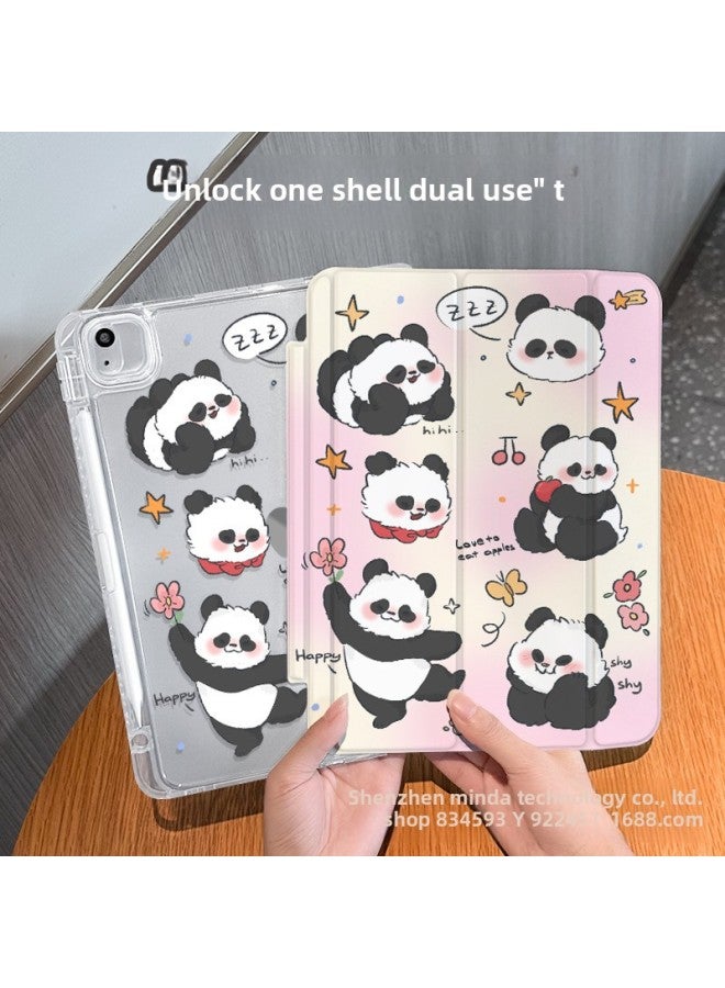 【Silicone X Lock Buckle Split】 Suitable For Ipadmini Protective Cover Air3/4 Panda 11-inch Three-fold Anti-fall Nine-Color:Buckle Split-horizontal And Vertical Support-silicone 70% Off Style + Pen Slot 【e7757 Flower-raising Panda】-Applicable Models:Ipad 11th Generation 2025 Model (11inch) - Image 2