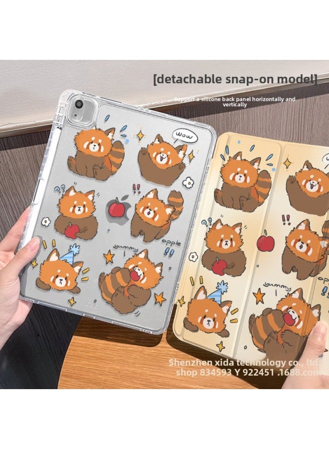 【Silicone X Lock Buckle Split】 Suitable For Ipadmini Protective Cover Air3/4 Panda 11-inch Three-fold Anti-fall Nine-Color:Buckle Split-horizontal And Vertical Support-silicone 70% Off Style + Pen Slot 【e7757 Flower-raising Panda】-Applicable Models:Ipad 11th Generation 2025 Model (11inch) - Image 5