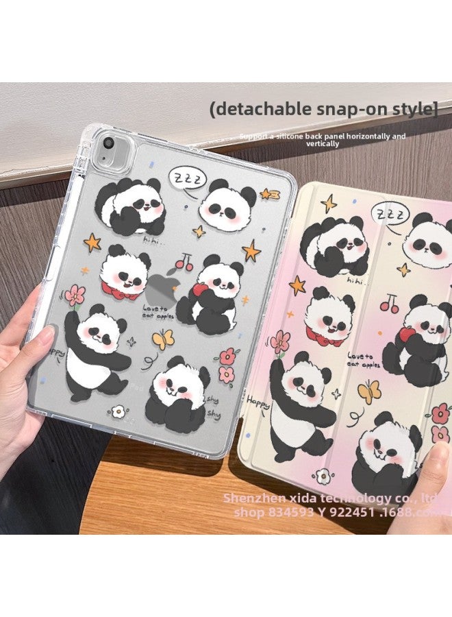 【Silicone X Lock Buckle Split】 Suitable For Ipadmini Protective Cover Air3/4 Panda 11-inch Three-fold Anti-fall Nine-Color:Buckle Split-horizontal And Vertical Support-silicone 70% Off Style + Pen Slot 【e7757 Flower-raising Panda】-Applicable Models:Ipad 11th Generation 2025 Model (11inch) - Image 3