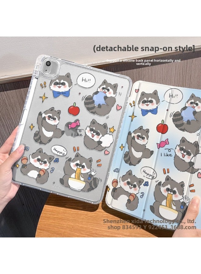 【Silicone X Lock Buckle Split】 Suitable For Ipadmini Protective Cover Air3/4 Panda 11-inch Three-fold Anti-fall Nine-Color:Buckle Split-horizontal And Vertical Support-silicone 70% Off Style + Pen Slot 【e7757 Flower-raising Panda】-Applicable Models:Ipad 11th Generation 2025 Model (11inch) - Image 4