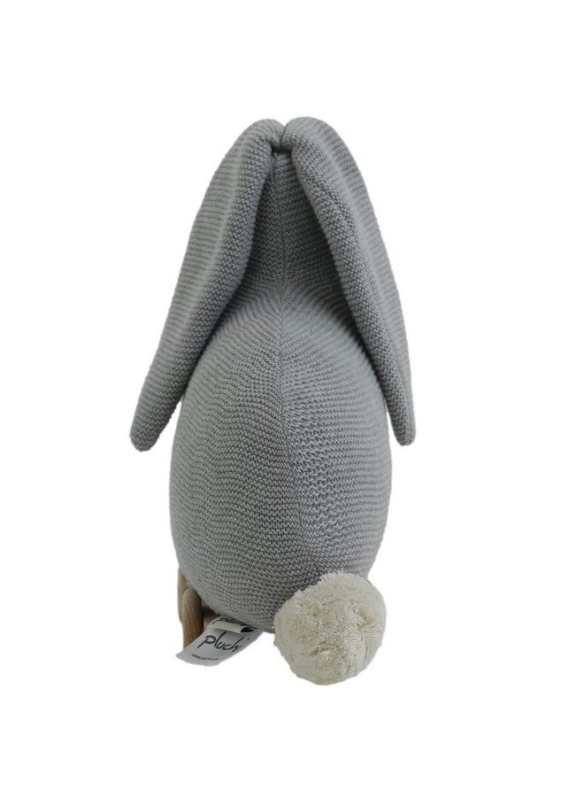 Pluchi Push & Pull Bunny Cotton Knitted Stuffed Soft Toys for Babies/Kids with Wooden Cart (Grey) - Image 4