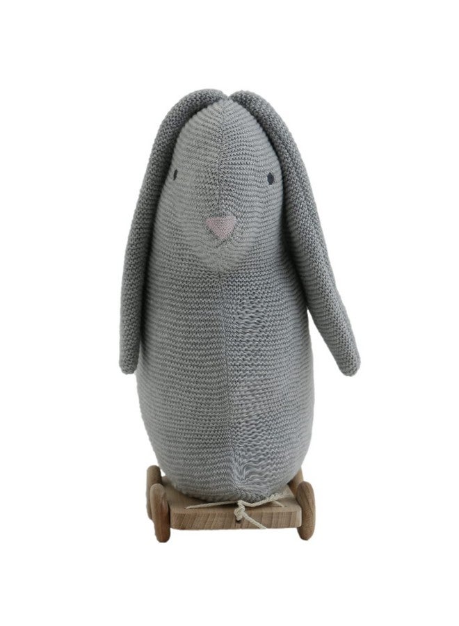 Pluchi Push & Pull Bunny Cotton Knitted Stuffed Soft Toys for Babies/Kids with Wooden Cart (Grey) - Image 3