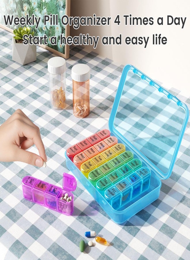 دافيكي منظم حبوب دافيكي، علبة حبوب يومية لمدة 7 أيام، منظم حبوب أسبوعي 4 مرات في اليوم، علبة حبوب سفر كبيرة مع 28 قسمًا لحفظ الأدوية والفيتامينات والمكملات الغذائية (أزرق) - Image 2