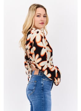 Bershka Women Spread Collar Long Sleeve Allover Print Blouse, Multicolor  - Image 2