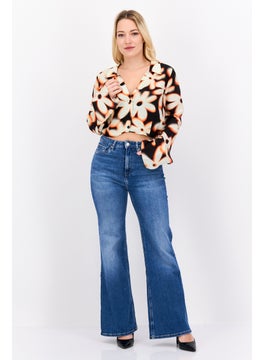 Bershka Women Spread Collar Long Sleeve Allover Print Blouse, Multicolor  - Image 4