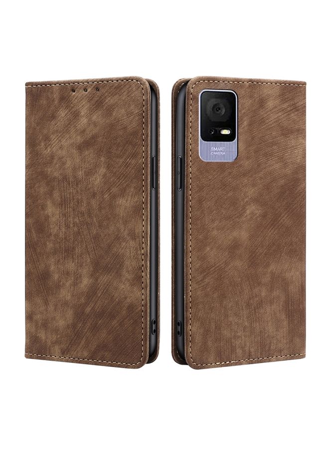 Case Cover For TCL 405 / 406 / 408 RFID Anti-theft Brush Magnetic Leather Phone Case Brown